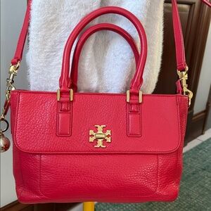Tory Burch  Satchel  crossbody bag
Pebbled Leather  Red  front pocket, gold tone